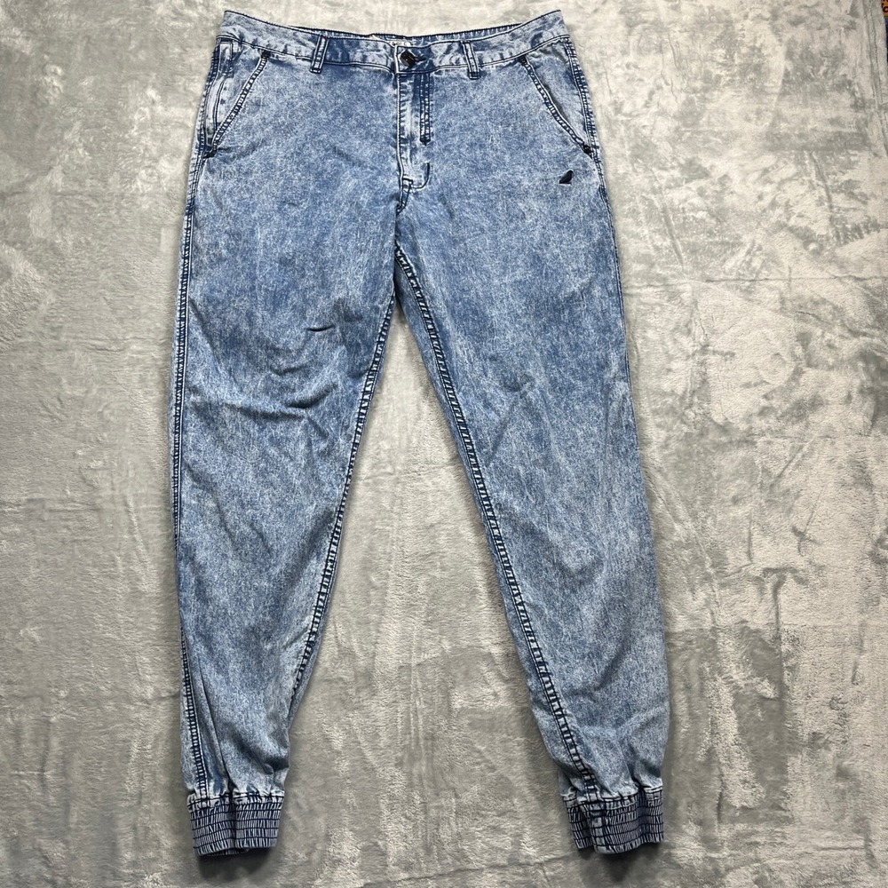 Staple Pigeon Denim Joggers Mens Blue Acid Wash Streetwear Cuffs 34